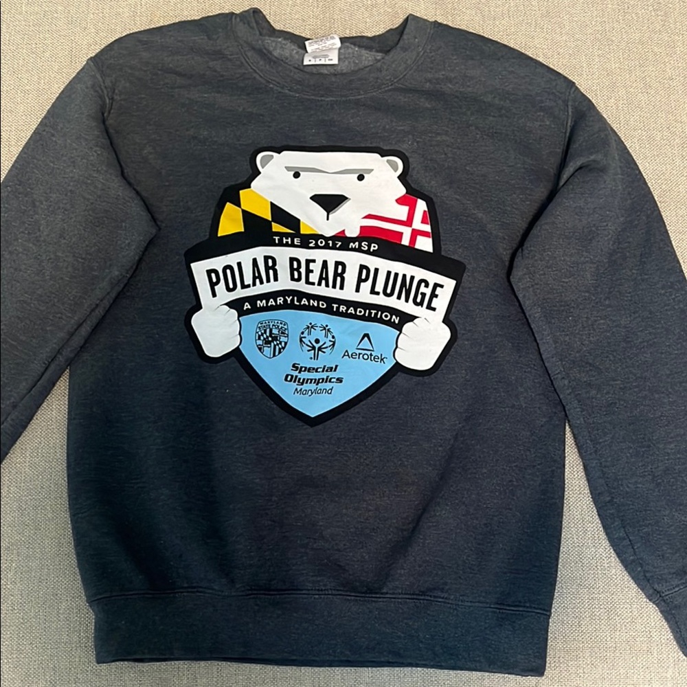 Gildan Charcoal Polar Bear Plunge Graphic Crewneck Sweatshirt
